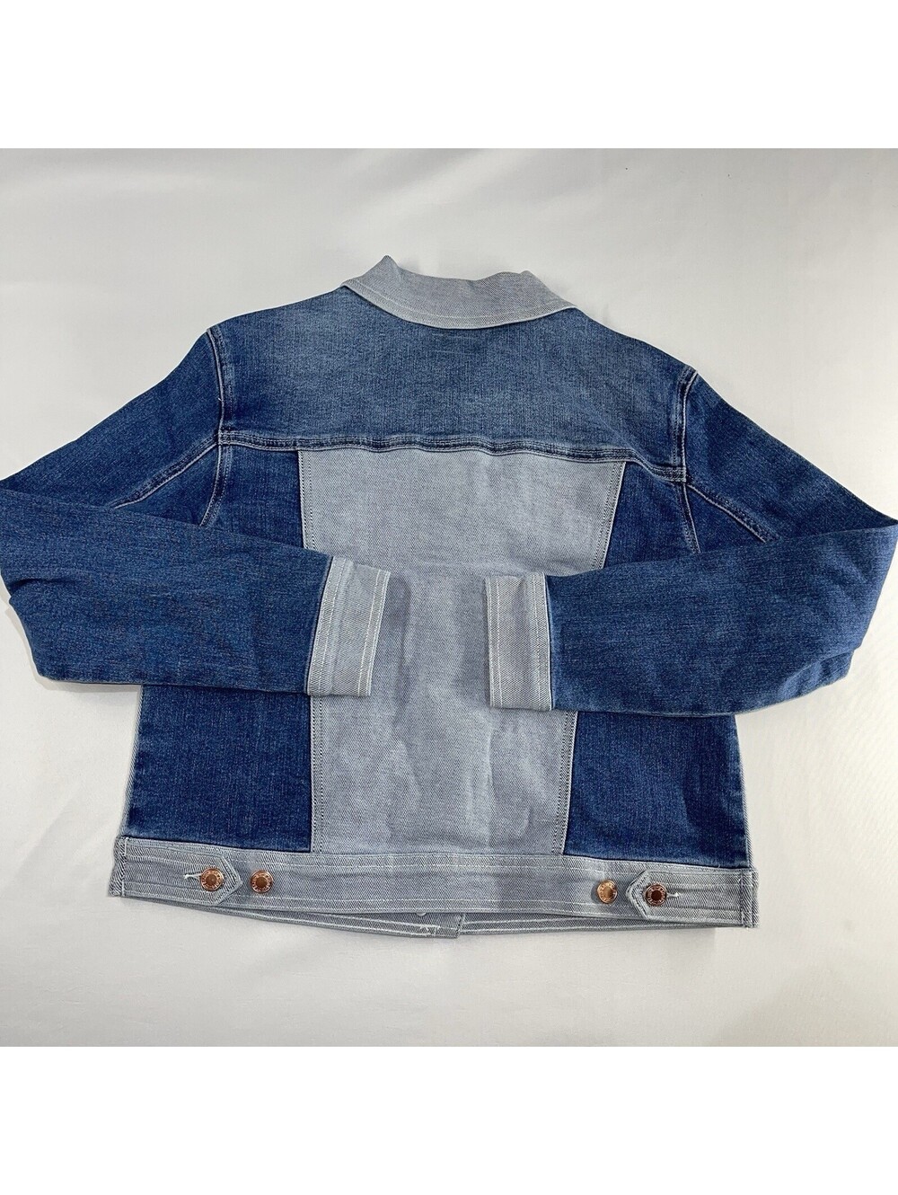 Judy Blue Denim Jacket Womens Medium Blue Denim Color Block Boxy Western Cowgirl - Picture 11 of 11